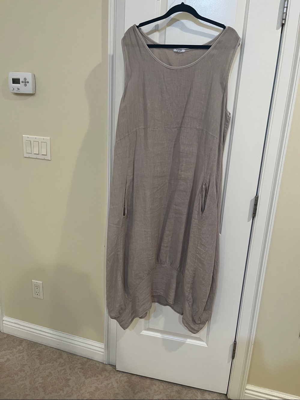 Sleeveless Taupe Midi Dress - Relaxed Linen-Blend
